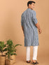 Vastramay Men's White And Blue Striped cotton Kurta with White Pant Set