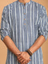 Vastramay Men's White And Blue Striped cotton Kurta with White Pant Set
