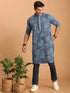 Vastramay Men's Blue Dot Printed Denim Kurta