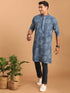Vastramay Men's Blue Dot Printed Denim Kurta