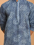Vastramay Men's Blue Dot Printed Denim Kurta with White Pant Set