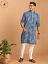 Vastramay Men's Blue Dot Printed Denim Kurta with White Pant Set