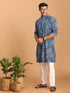 Vastramay Men's Blue Dot Printed Denim Kurta with White Pant Set