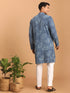 Vastramay Men's Blue Dot Printed Denim Kurta with White Pant Set