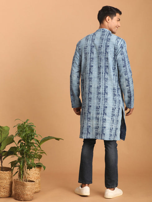 Vastramay Men's Indigo Washed Denim Kurta
