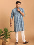 Vastramay Men's Indigo Washed Denim Kurta With White Pant Set