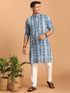 Vastramay Men's Indigo Washed Denim Kurta With White Pant Set