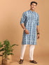 Vastramay Men's Indigo Washed Denim Kurta With White Pant Set
