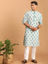 Vastramay Men's Light Green Ethnic Motif Printed Kurta with White Pant Set