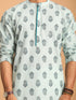 Vastramay Men's Light Green Ethnic Motif Printed Kurta with White Pant Set