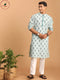 Vastramay Men's Light Green Ethnic Motif Printed Kurta with White Pant Set