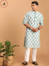 Vastramay Men's Light Green Ethnic Motif Printed Kurta with White Pant Set