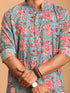 Vastramay Men's Blue And Red Floral Printed Cotton Kurta with White Pant Set