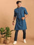 Vastramay Men's Blue denim Jacquard Kurta
