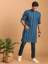 Vastramay Men's Blue denim Jacquard Kurta
