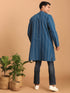 Vastramay Men's Blue denim Jacquard Kurta