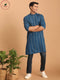 Vastramay Men's Blue denim Jacquard Kurta