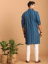 Vastramay Men's Blue denim Jacquard Kurta With White Pant Set