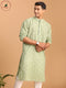 Vastramay Men's Green Geometric Booti Jacquard Kurta