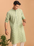 Vastramay Men's Green Geometric Booti Jacquard Kurta