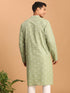 Vastramay Men's Green Geometric Booti Jacquard Kurta