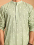 Vastramay Men's Green Geometric Booti Jacquard Kurta