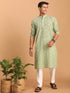 Vastramay Men's Green Geometric Booti Jacquard Kurta