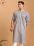 Vastramay Men's Grey Geometric Booti Jacquard Kurta