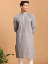 Vastramay Men's Grey Geometric Booti Jacquard Kurta