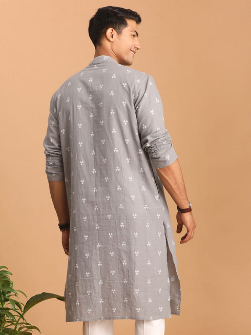 Vastramay Men's Grey Geometric Booti Jacquard Kurta