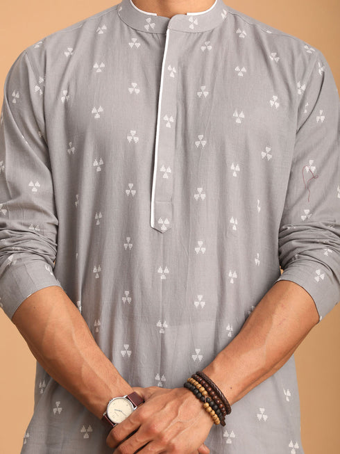 Vastramay Men's Grey Geometric Booti Jacquard Kurta