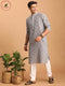 Vastramay Men's Grey Geometric Booti Jacquard Kurta with White Pant Set