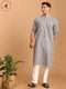 Vastramay Men's Grey Geometric Booti Jacquard Kurta with White Pant Set