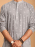 Vastramay Men's Grey Geometric Booti Jacquard Kurta with White Pant Set