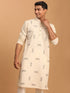 Vastramay Men's Cream Katha Stich Embroidered cotton Kurta