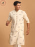 Vastramay Men's Cream Katha Stich Embroidered cotton Kurta