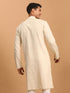 Vastramay Men's Cream Katha Stich Embroidered cotton Kurta