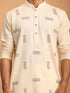 Vastramay Men's Cream Katha Stich Embroidered cotton Kurta