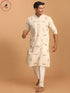 VASTRAMAY Men's Cream Katha Stich Embroidered cotton Kurta With Cream Pant Set