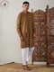 Vastramay Men's Coffee Cotton Cool Dyable Kurta with white Pant Set