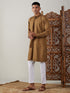 Vastramay Men's Coffee Cotton Cool Dyable Kurta with white Pant Set