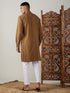 Vastramay Men's Coffee Cotton Cool Dyable Kurta with white Pant Set