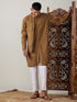 Vastramay Men's Coffee Cotton Cool Dyable Kurta with white Pant Set