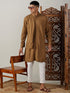 Vastramay Men's Coffee Cotton Cool Dyable Kurta with Cream Pant Set
