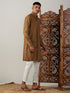 Vastramay Men's Coffee Cotton Cool Dyable Kurta with Cream Pant Set