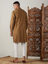 Vastramay Men's Coffee Cotton Cool Dyable Kurta with Cream Pant Set