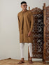 Vastramay Men's Coffee Cotton Cool Dyable Kurta with Cream Pant Set