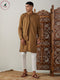 Vastramay Men's Coffee Cotton Cool Dyable Kurta with Cream Pant Set