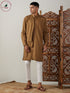 Vastramay Men's Coffee Cotton Cool Dyable Kurta with Cream Pant Set