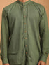 Vastramay Men's Green Cotton Cool Dyable Kurta with white Pant Set